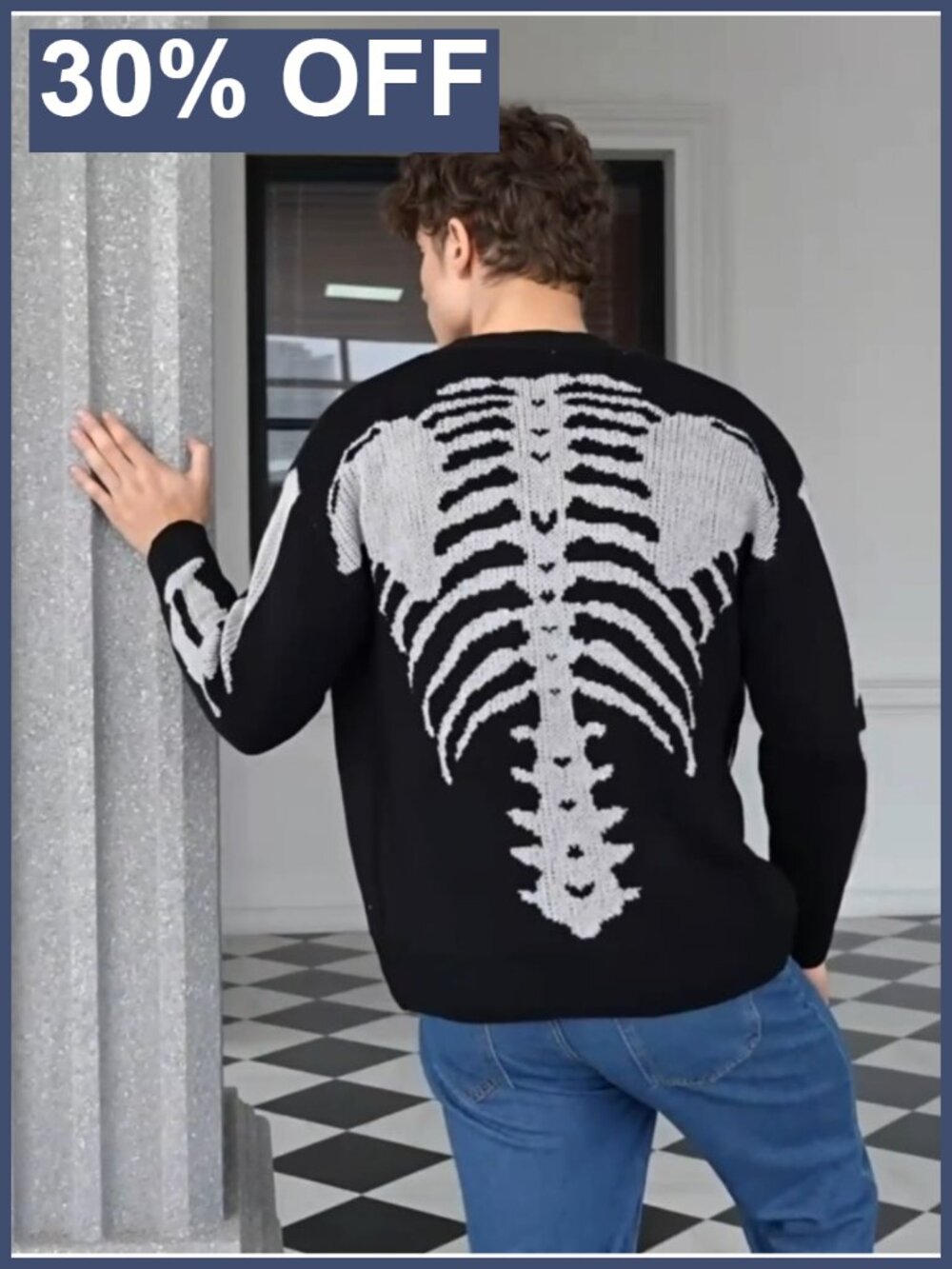 Men's Skeleton Pattern Knitted Cardigan Sweater - Picture 5 of 5
